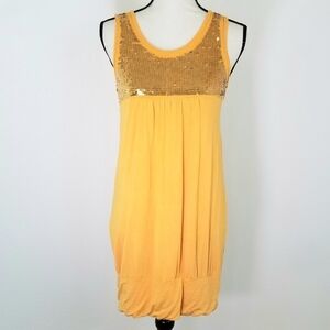 Yellow Tunic Top/Dress w/Gold Sequin Bling, L